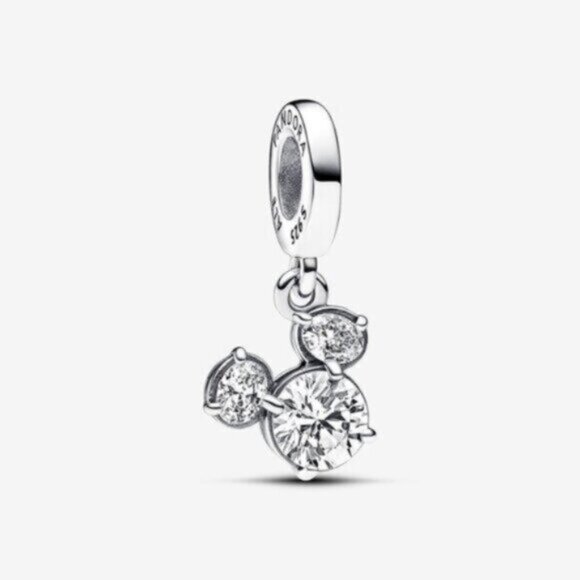 Pandora Mickey Mouse Sparkling Head Silhouette Dangle Charm - Picture 1 of 4